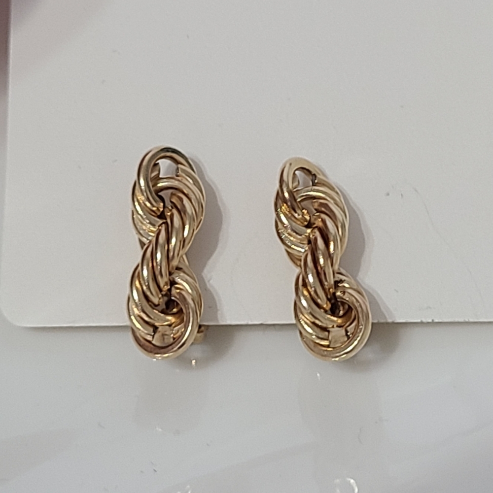 Vintage Luxury 12K Gold Filled Dressy Twisted Rope Clip On Drop Earrings